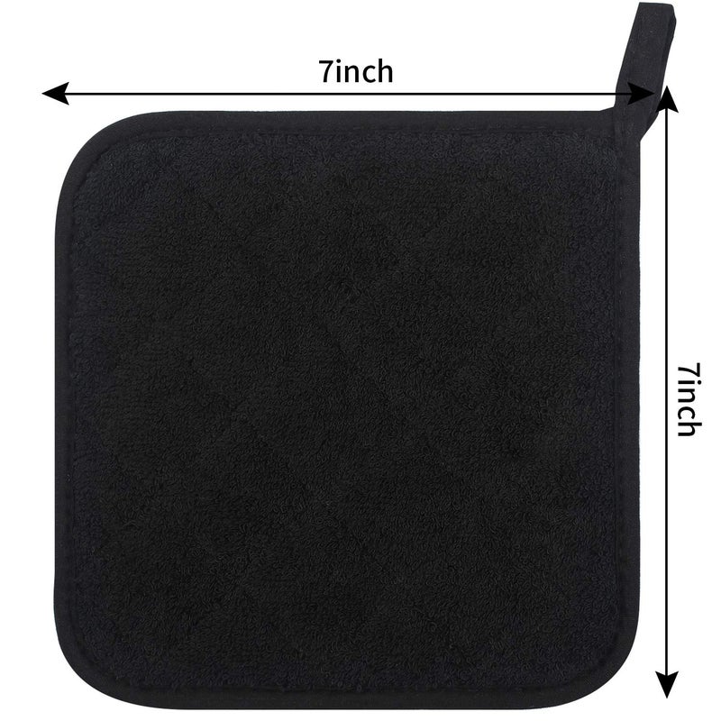 lifaith 100% Cotton Kitchen Everyday Basic Terry Pot Holder Heat Resistant Coaster Potholder for Cooking and Baking Set of 5 Black - Image 3